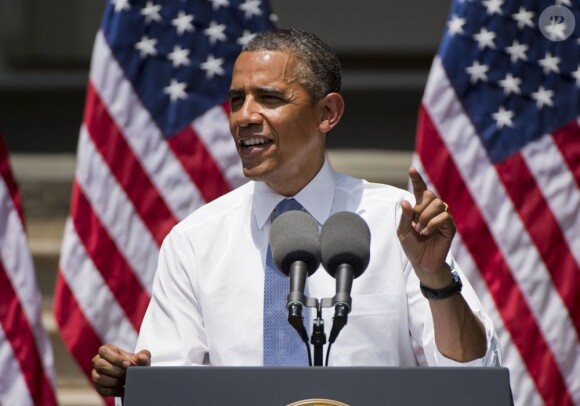 Barack Obama en plein discours sur le campus de l'université Georgetown, le 25 juin 2013.