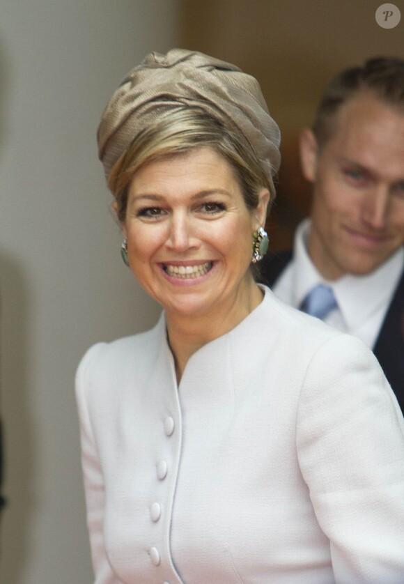 La reine Maxima des Pays-Bas, grand sourire lors d'une visite au Startup Bootcamp Demo Day à Amsterdam le 28 juin 2013