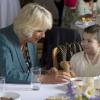 Camilla Parker Bowles, la duchesse de Cornouailles, rend visite aux enfants malades de l'association "Dream And Wishes" à Llandovery, le 1er juillet 2013.