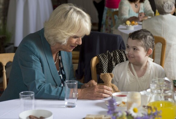 Camilla Parker Bowles, la duchesse de Cornouailles, rend visite aux enfants malades de l'association "Dream And Wishes" à Llandovery, le 1er juillet 2013.