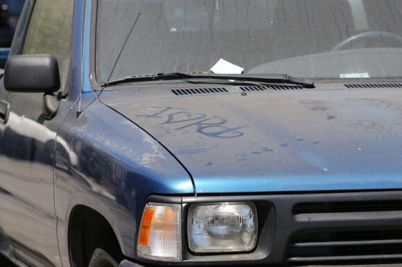 Le tag "I Love Rob" sur la voiture de Kristen Stewart à North Hollywood, Los Angeles, le 8 juillet 2013.