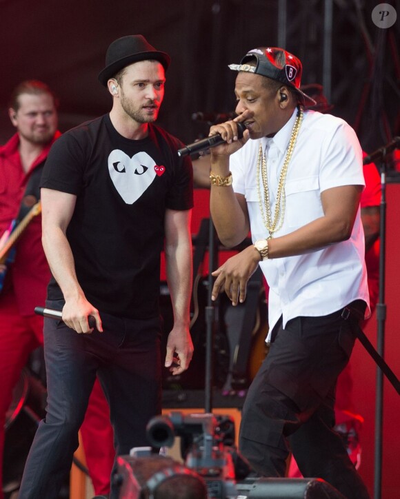 Jay-Z et Justin Timberlake en concert lors du festival Wireless à Londres, le 14 juillet 2013.