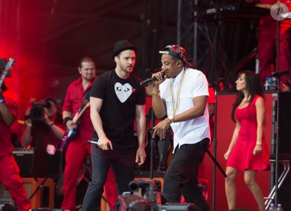 Jay-Z et Justin Timberlake en concert lors du festival Wireless à Londres, le 14 juillet 2013.
