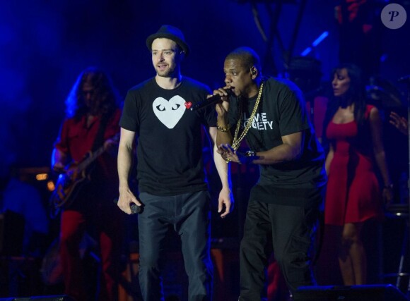 Jay-Z et Justin Timberlake en concert lors du festival Wireless à Londres, le 14 juillet 2013.
