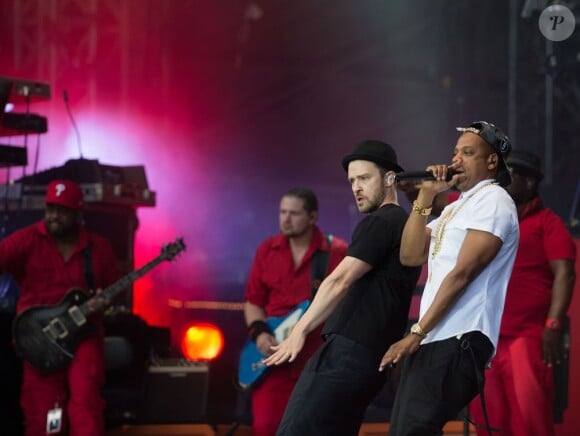 Jay-Z et Justin Timberlake en concert lors du festival Wireless à Londres, le 14 juillet 2013.