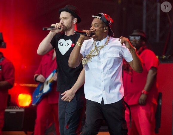 Jay-Z et Justin Timberlake en concert lors du festival Wireless à Londres, le 14 juillet 2013.