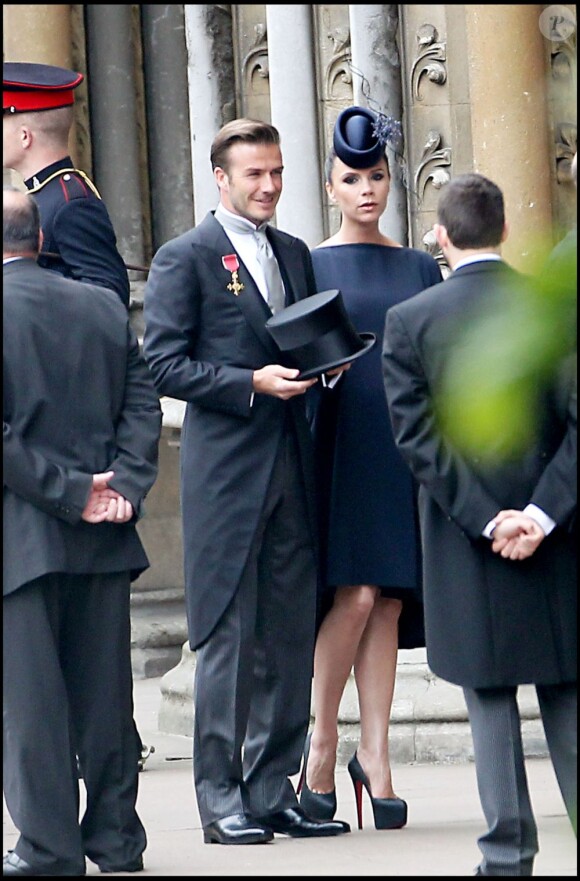 David et Victoria Beckham lors du mariage du prince William et de Kate Middleton à l'abbaye de Westminster, le 29 avril 2011