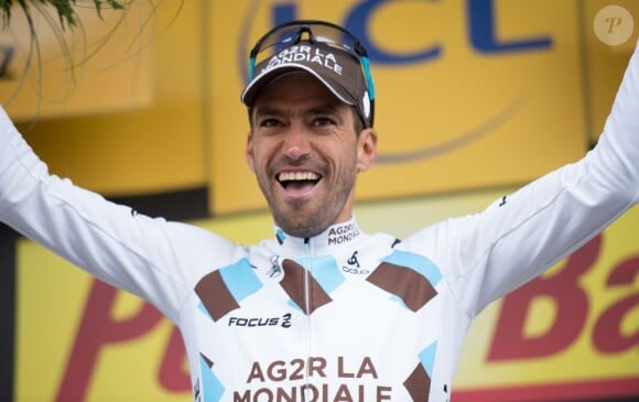 Christophe Riblon exultait après sa victoire lors de la 18e étape du Tour de France au sommet de l'Alpe d'Huez le 18 juillet 2013