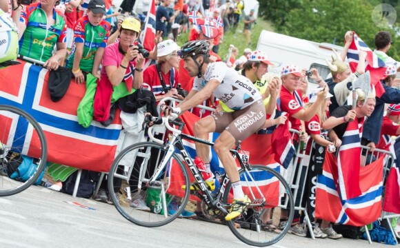 Christophe Riblon de l'équipe AG2R La Mondiale s'est imposé lors de la 18e étape du Tour de France au sommet de l'Alpe d'Huez le 18 juillet 2013