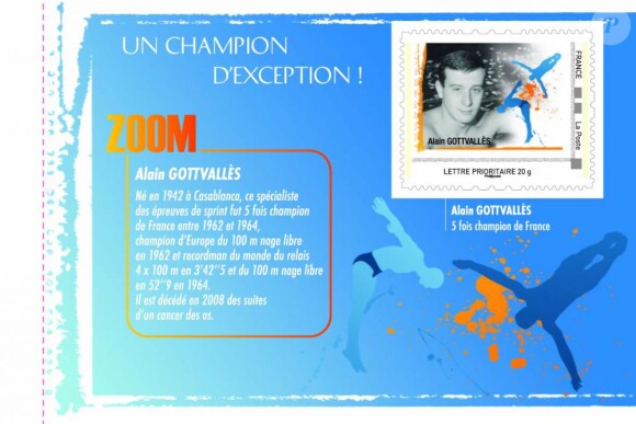 Alain Gottvalès a eu les honneurs de la Poste qui a publié une série de timbres à l'effigie des plus grands nageurs de l'histoire de la natation française