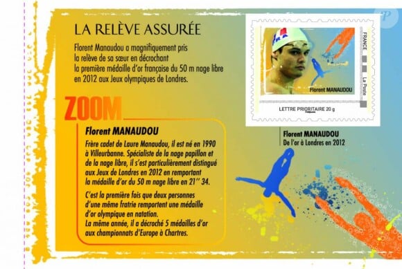 Florent Manaudou a lui aussi eu le droit à un timbre à son effigie de la part de la Poste qui a publié une série de timbres rendant homage aux plus grands nageurs de l'histoire de la natation française