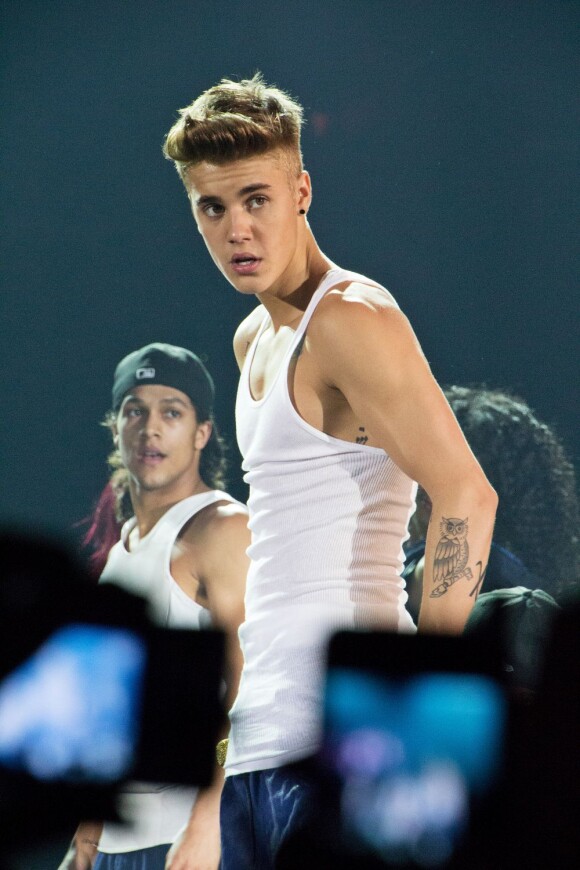 Justin Bieber en concert à la Lanxess Arena de Cologne, en Allemagne, le 6 avril 2013.