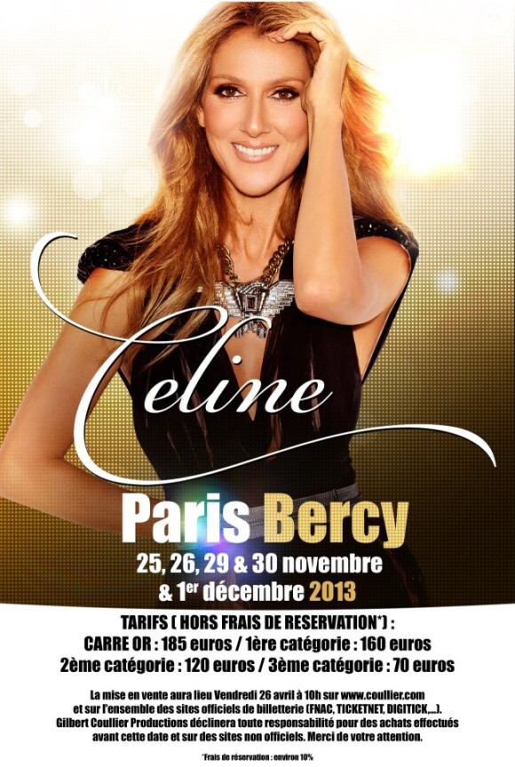 Céline Dion sera en concert à Paris en novembre et décembre 2013.