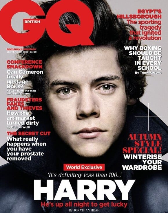 Harry Styles, du groupe One Direction, en couverture du GQ anglais, pour l'édition de septembre 2013.
