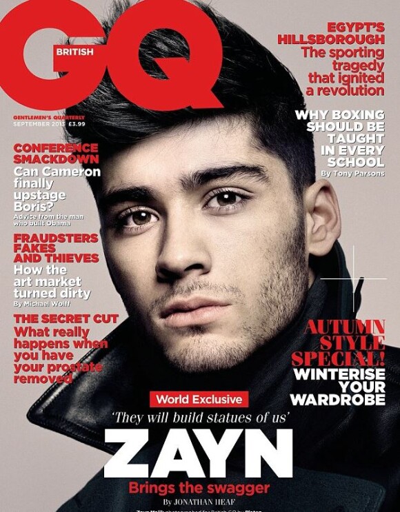 Zayn Malik, du groupe One Direction, en couverture du GQ anglais, pour l'édition de septembre 2013.