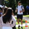 Cristiano Ronaldo quitte le Beverly Hills Hotel avec ses partenaires du Real Madrid. Beverly Hills, le 29 juillet 2013.
