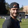 David Beckham a rendu visite aux joueurs de son ancien club, le Real Madrid, au cours d'une séance d'entraînement sur le campus de l'université UCLA à Los Angeles. Le 30 juillet 2013.