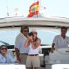 La princesse Elena d'Espagne a immortalisé les exploits du prince Felipe d'Espagne à la barre du  voilier Aifos le 31 juillet 2013 au 3e jour de la Copa del Rey, au large de Palma de Majorque.
