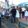 Effervescence autour de Sylvester Stallone au côté de sa femme Jennifer Flavin et ses filles Sophia, Sistine et Scarlet en vacances à Saint-Tropez le 3 août 2013.