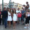 Sylvester Stallone en balade au côté de sa femme Jennifer Flavin et ses filles Sophia, Sistine et Scarlet en vacances à Saint-Tropez le 3 août 2013.