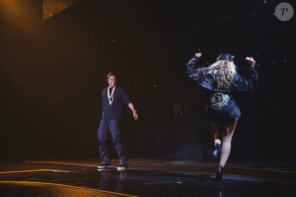Jay Z, invité surprise du dernier des trois concerts de Beyoncé au Barclays Center, interprète son tube Tom Ford sur scène. Brooklyn, le 5 août 2013.