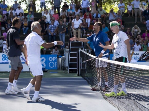 John McEnroe, Henri Leconte, Yannick Noah, Mansour Bahrami à Knokke le 18 août 2013.