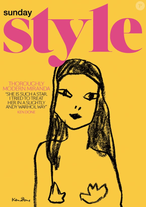 Portrait de Miranda Kerr réalisé par Ken Done en couverture du magazine australien Sunday Style. Semaine du 18 août 2013.