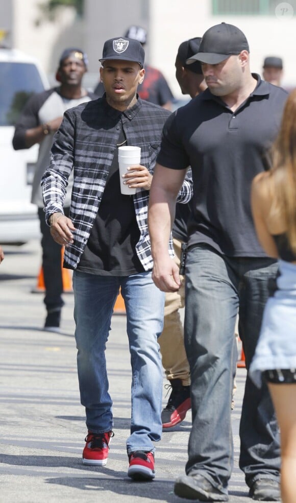 Chris Brown sur le tournage du clip de Love More à Los Angeles, le 2 août 2013.