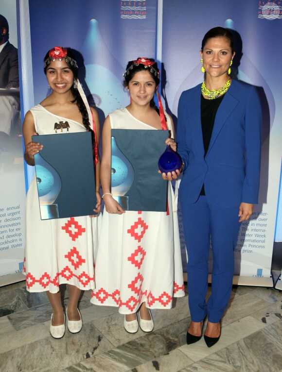 La princesse Victoria de Suède a remis le 4 septembre 2013 à Stockholm le Junior Water Prize à Anirudh Jain et Catlin Gabel du Chili, dans le cadre de la Semaine mondiale de l'eau.
