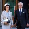 Le couple royal lors de l'hommage rendu le 8 septembre 2013 à feue la princesse Lilian, décédée le 10 mars, en l'église anglicane St Peter et St Sigfrid de Stockholm.