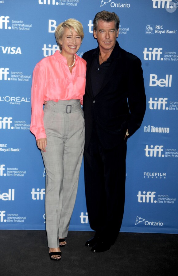 Emma Thompson, Pierce Brosnan - Conference de presse du film "The Love Punch" a Toronto le 12 septembre 2013.  Press conference for "The Love Punch" at The Tornoto International Film Festival on september 12, 2013.12/09/2013 - Toronto