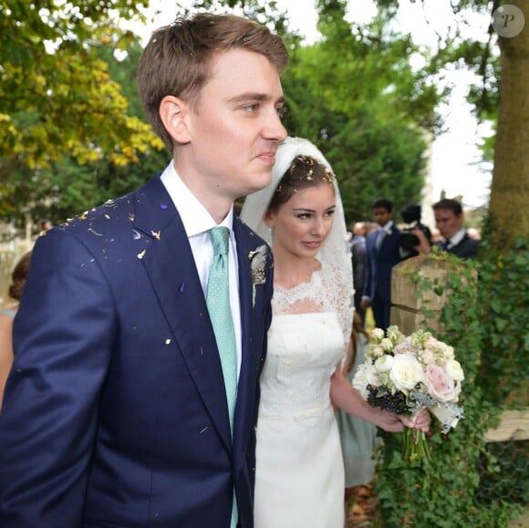 Euan Blair (fils de Tony) et Suzanne Ashman lors de leur mariage à Wooten Underwood, le 14 septembre 2013.