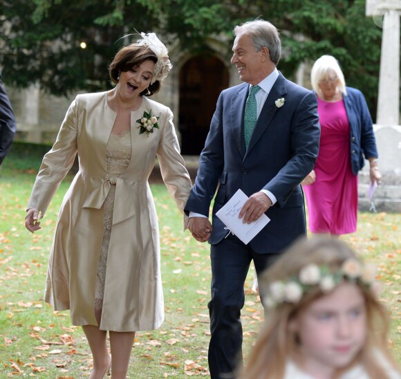 Tony Blair et Cherie Blair lors du mariage de leur fils Euan à Wooten Underwood, le 14 septembre 2013.