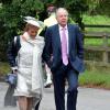 Lord Charles et Lady Marianna Falconer lors du mariage d'Euan Blair et Suzanne Ashman à Wooten Underwood, le 14 septembre 2013.