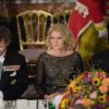 Madame le Premier ministre Helle Thorning-Schmidt entre les princes Frederik et Joachim de Danemark au palais de Fredensborg le 18 septembre 2013 lors du dîner officiel en l'honneur du président du Vietnam Truong Tan Sang et son épouse Mai Thi Hanh, en visite d'Etat de trois jours.