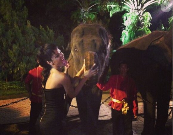 Rihanna en compagnie d'éléphants lors d'une excursion nocturne sur l'île de Phuket.