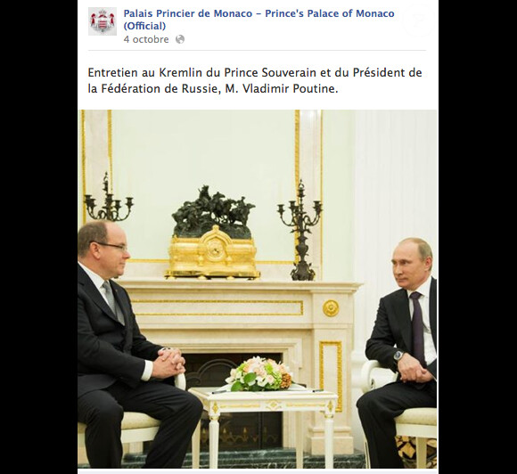 Le prince Albert II de Monaco et Vladimir Poutine se sont entretenus au Kremlin le 4 octobre 2013