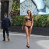 Exclusif - Sophie Anderton, 17 ans après sa campagne tapageuse pour Gossard Glossies, rejouait le 7 octobre 2013 la sulfureuse pour la marque de lingerie en se promenant en sous-vêtements dans un centre commercial de Londres.