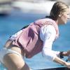 Toni Garrn (petite amie de Leonardo) en vacances a bord du yacht de Vladimir Doronin à Ibiza le 9 août 2013.