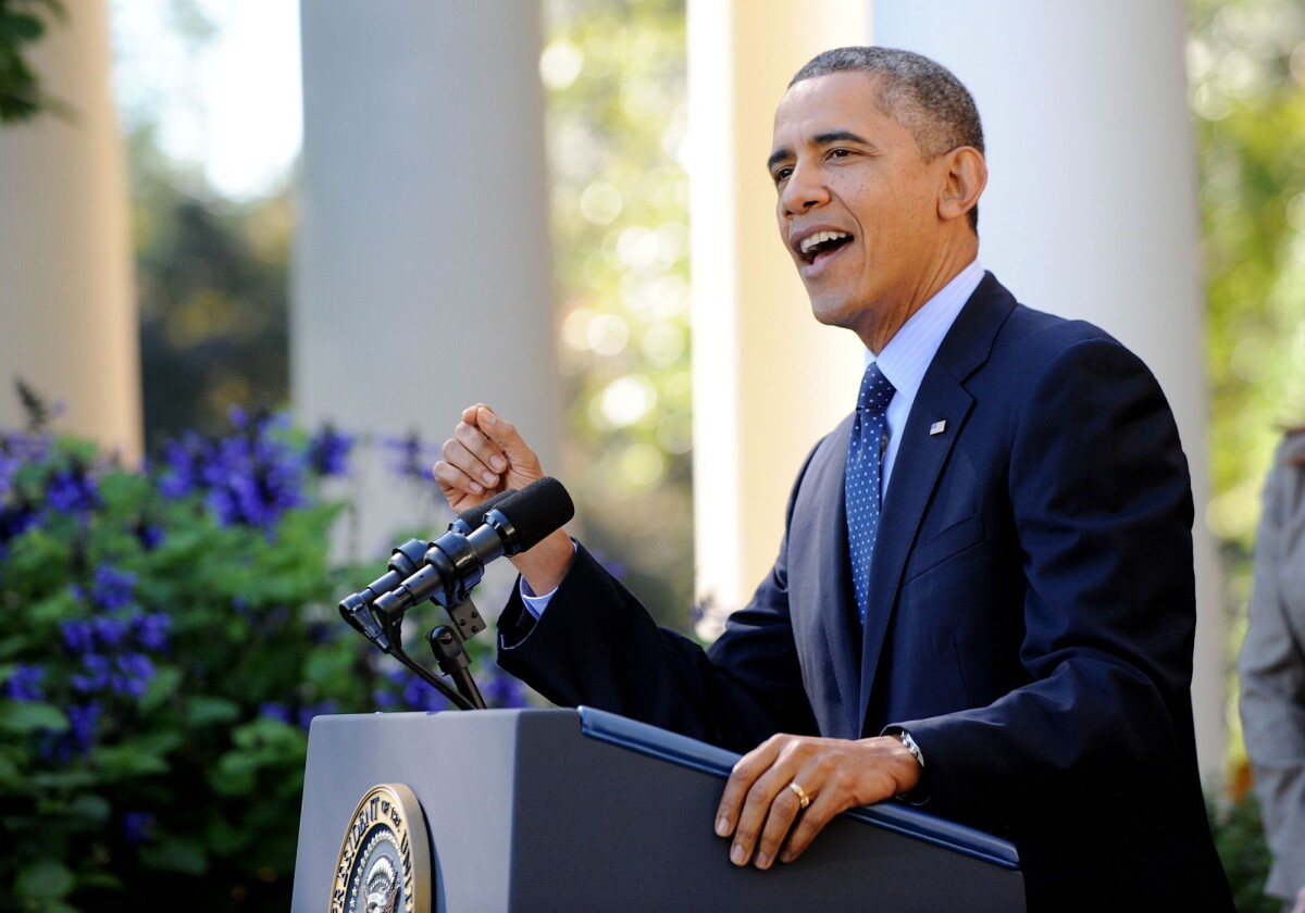 Photo : Le président Barack Obama lors d'un discours à la Maison ...