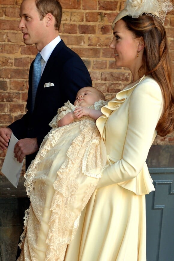 Baptême du prince George de Cambridge, 3 mois, le 23 octobre 2013 au palais Saint James, à Londres.