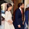 Pippa et James Middleton arrivent au baptême du prince George de Cambridge, 3 mois, le 23 octobre 2013 au palais Saint James, à Londres.