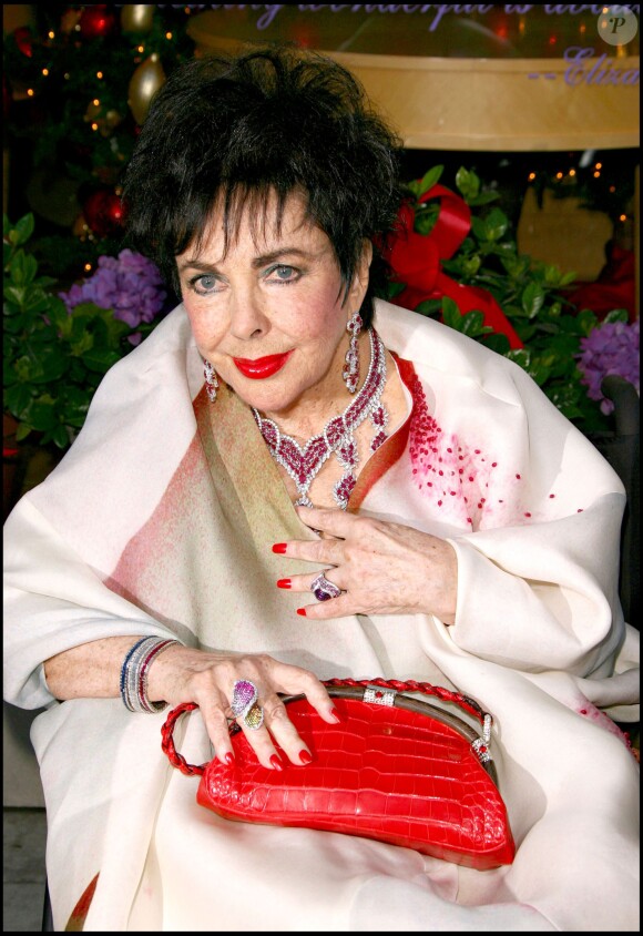 Elizabeth Tatylor présente sa nouvelle collection de bijoux, à Beverly Hills, le 11 novembre 2007.