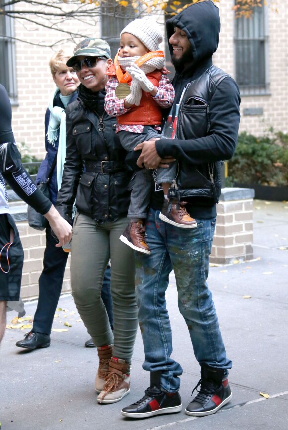 Alicia Keys avec son mari Swiss Beatz et leur fils Egypt lors du marathon de New York, le 3 novembre 2013.