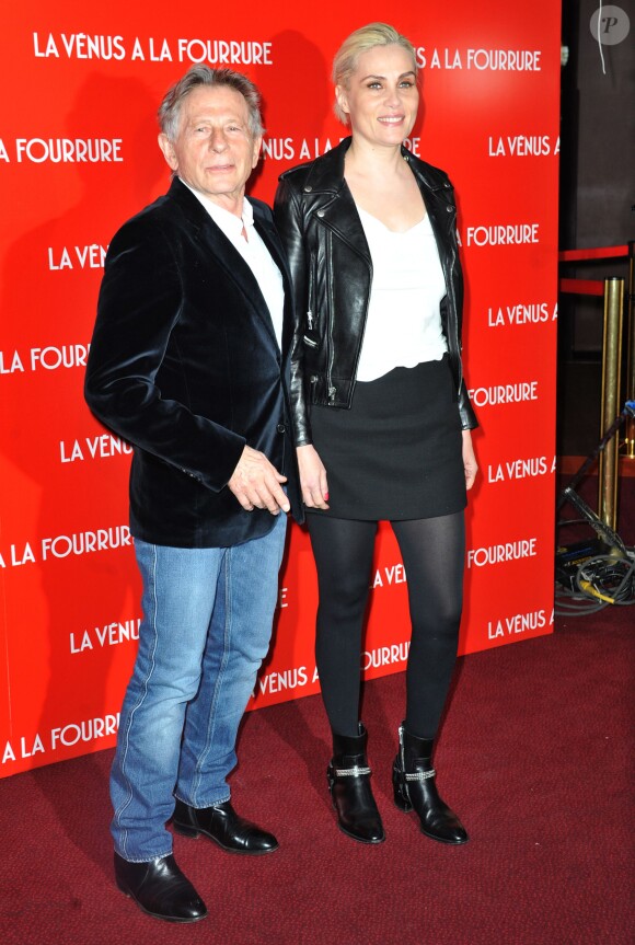 Roman Polanski et Emmanuelle Seigner en couple lors de la première du film La Vénus à la fourrure à Paris le 4 novembre 2013.