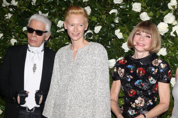 Karl Lagerfeld, Tilda Swinton et Anna Wintour lors de la soirée Museum of Modern Art 2013 Film benefit - A Tribute To Tilda Swinton à New York, le 5 novembre 2013.
