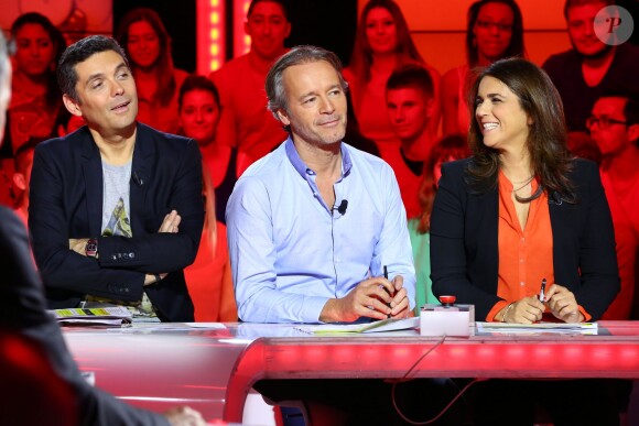 Exclusif - Thierry Moreau, Jean Michel Maire et Valérie Bénaim sur le plateu de l'émission "Touche pas à mon poste" à Paris, le 10 octobre 2013.