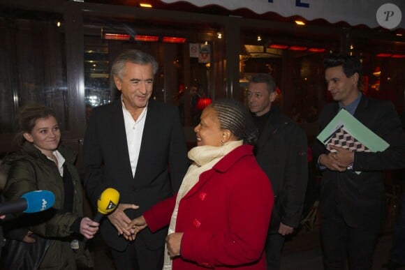 BHL et Christiane Taubira se mobilisent contre le racisme au cours d'une rencontre à réunissant de nombreux intellectuels au cinéma le Saint-Germain à Paris le 17 novembre 2013.