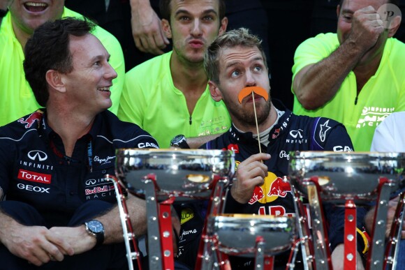 Christian Horner, le boss de chez Red Bull et Sebastian Vettel lors du Grand Prix des Etats-Unis, à Austin le 17 novembre 2013