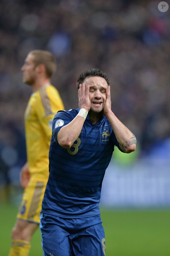 Mathieu Valbuena après la victoire de l'équipe de France sur l'Ukraine (3-0) qui lui offre la qualification au mondial 2014 au Brésil, le 19 novembre 2013 au Stade de France à Saint-Denis